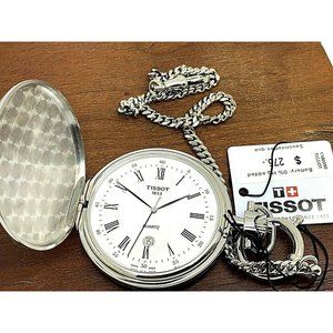 Tissot Pocket Watch T83655313 Savonnettes Swiss Quartz White Dial Date 48mm